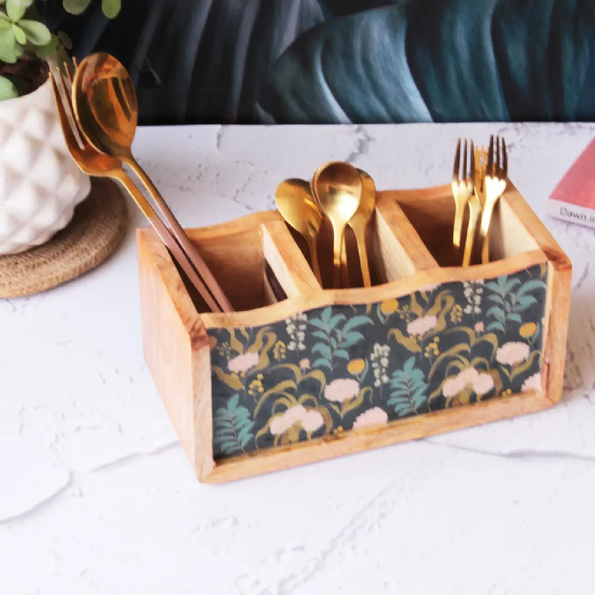 Dark Botanica Mangowood Cutlery Holder