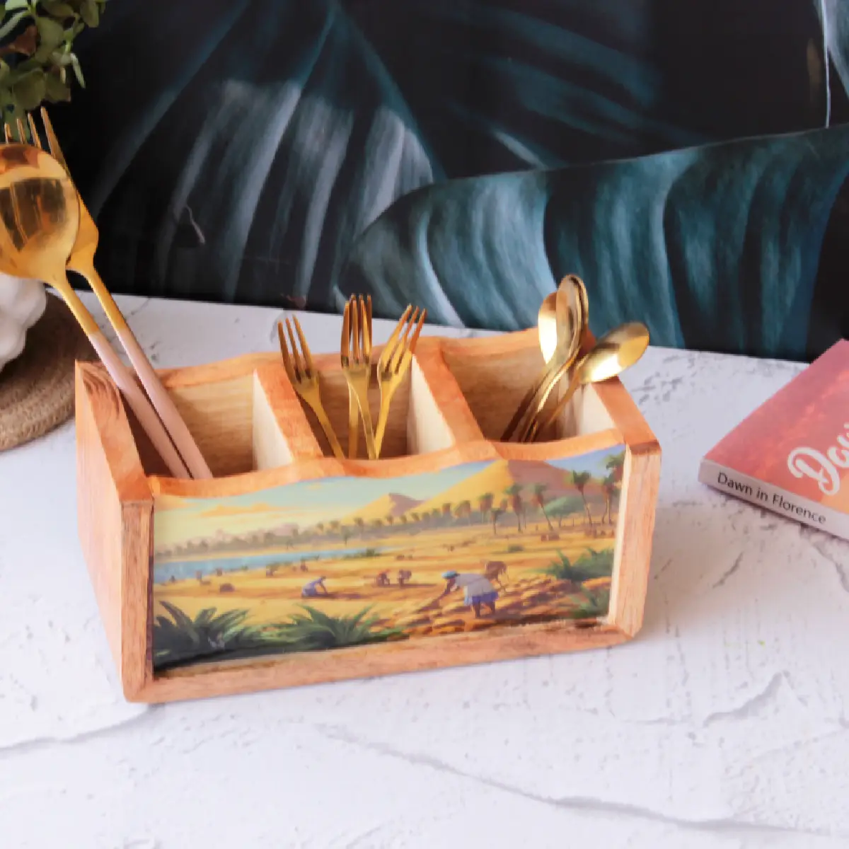 Vinatge Rural Mangowood Cutlery Holder