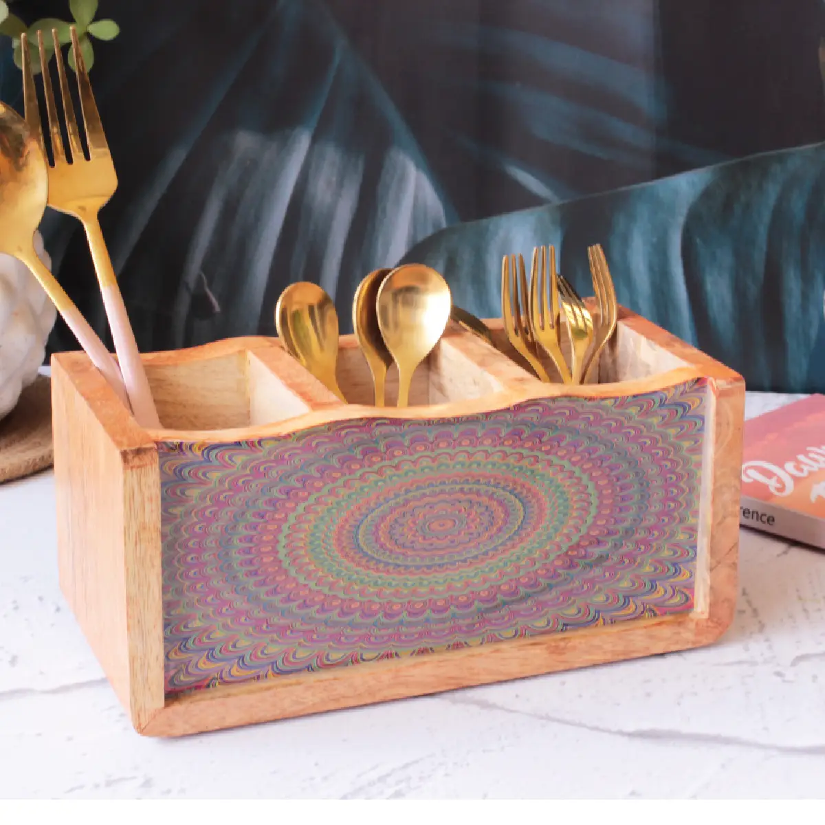 Mystery Mandalas Mangowood Cutlery Holder