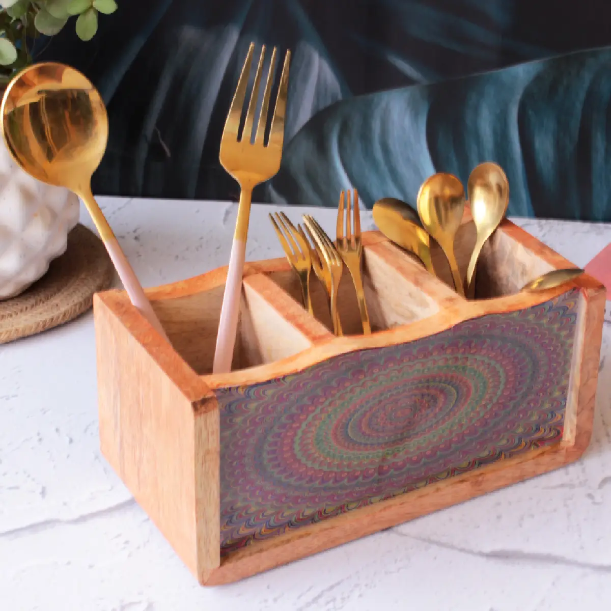 Mystery Mandalas Mangowood Cutlery Holder