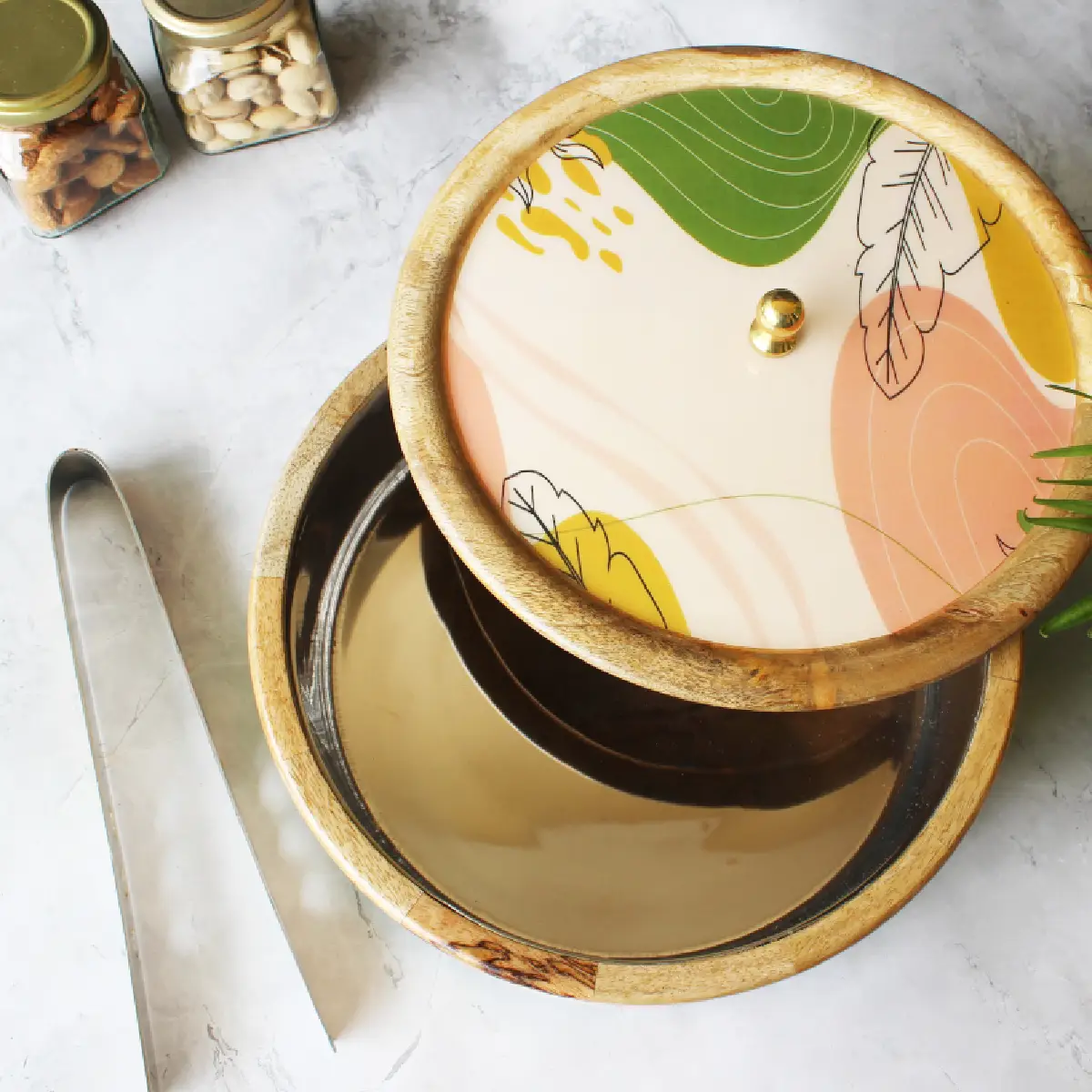 Wander lush  Mangowood with Stainless Steel Chapati Box/ Casserole/Storage Box with Tong