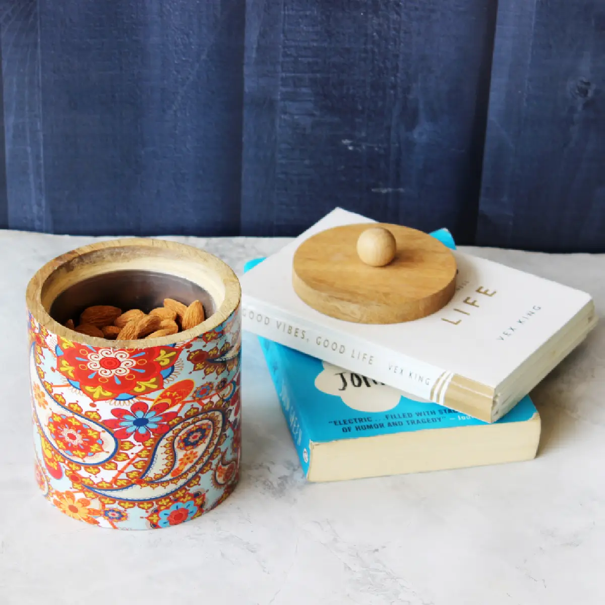 Scarlet Oasis Mangowood with Stainless Steel Storage Jar with Lid