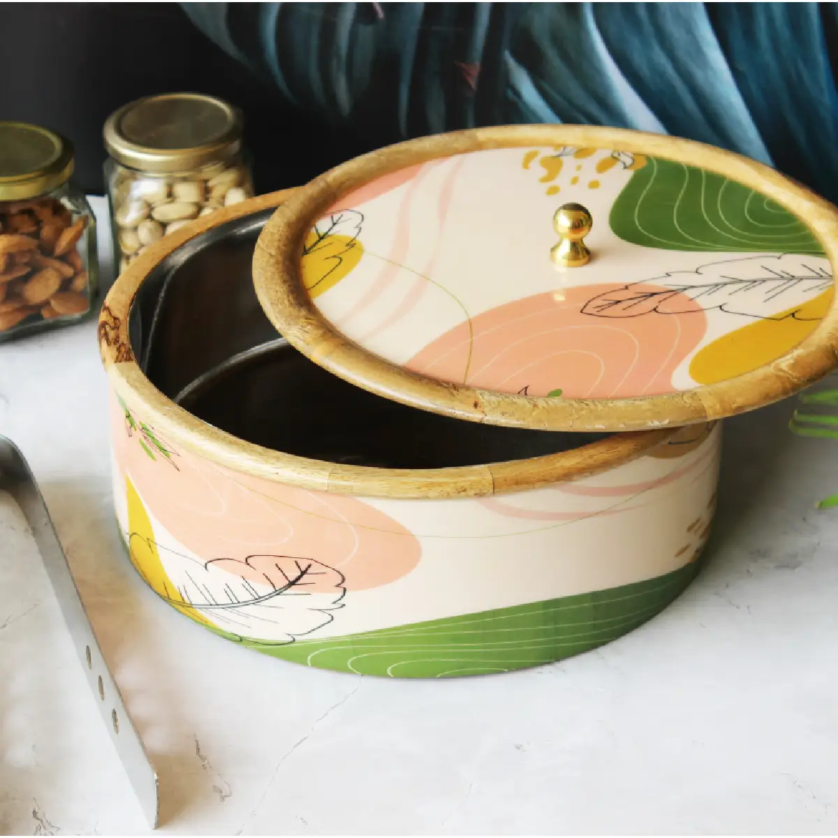 Wander lush  Mangowood with Stainless Steel Chapati Box/ Casserole/Storage Box with Tong