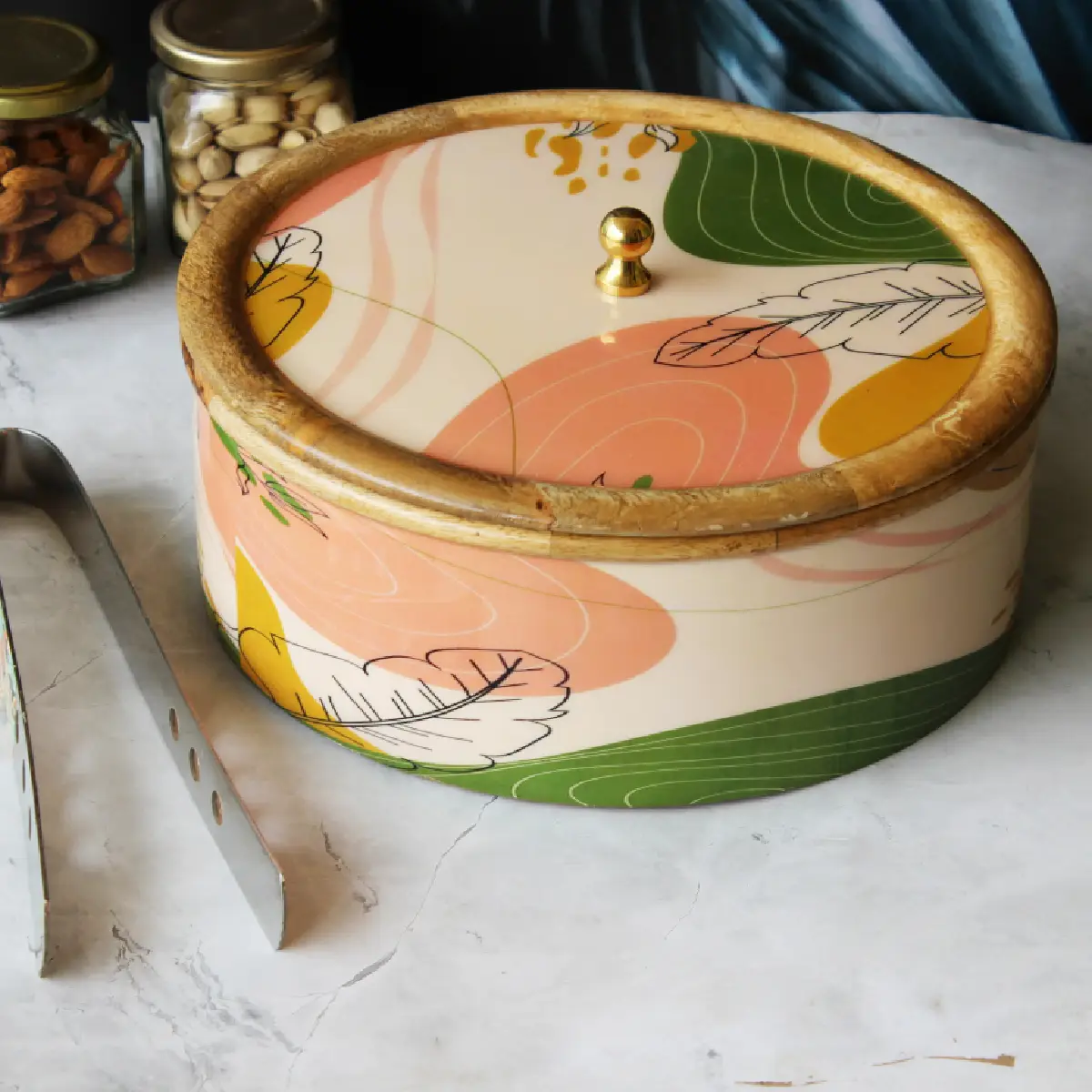 Wander lush  Mangowood with Stainless Steel Chapati Box/ Casserole/Storage Box with Tong