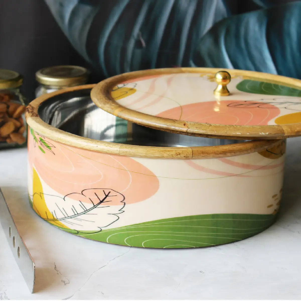 Wander lush  Mangowood with Stainless Steel Chapati Box/ Casserole/Storage Box with Tong