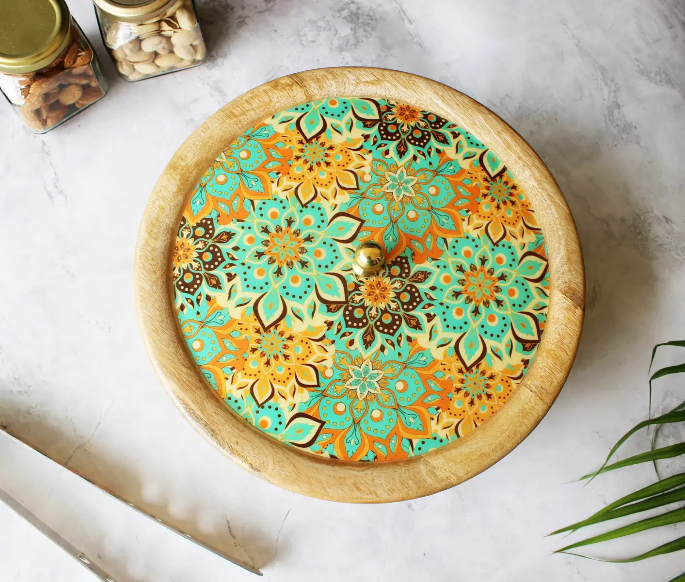 Fresh Squeeze Bloom  Mangowood with Stainless Steel Chapati Box/ Casserole/Storage Box with Tong