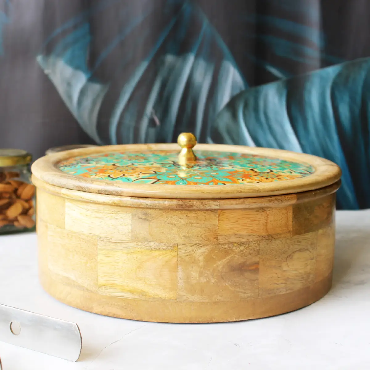 Fresh Squeeze Bloom  Mangowood with Stainless Steel Chapati Box/ Casserole/Storage Box with Tong