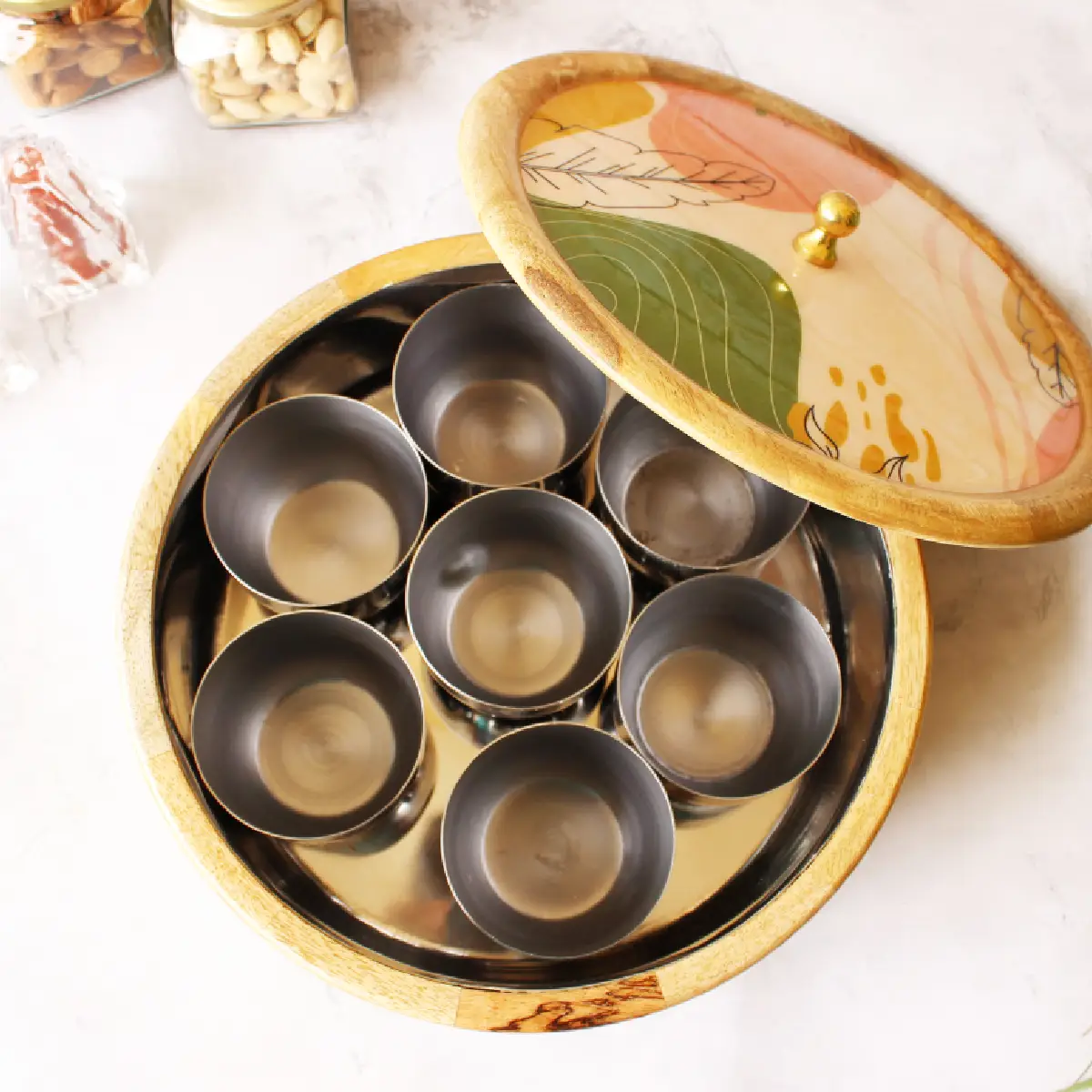 Wander lush  Mangowood with Stainless Steel Masala Box with Spoon