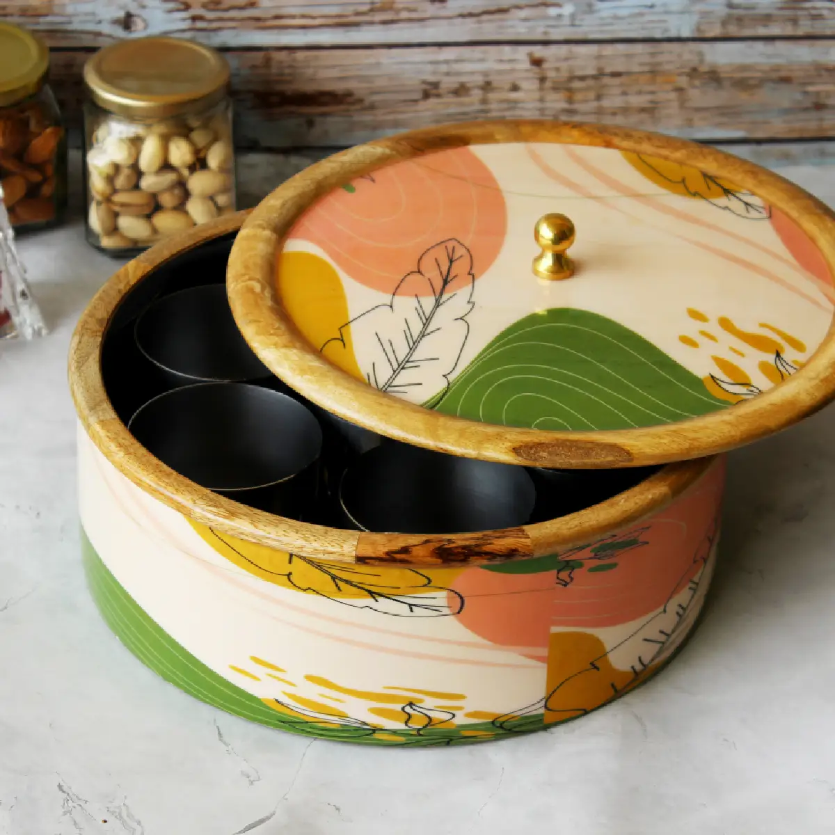 Wander lush  Mangowood with Stainless Steel Masala Box with Spoon