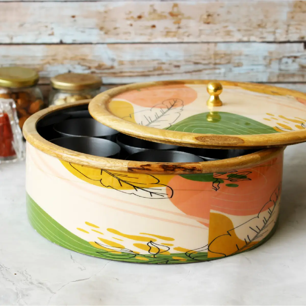Wander lush  Mangowood with Stainless Steel Masala Box with Spoon