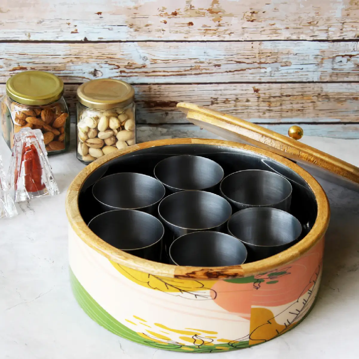 Wander lush  Mangowood with Stainless Steel Masala Box with Spoon
