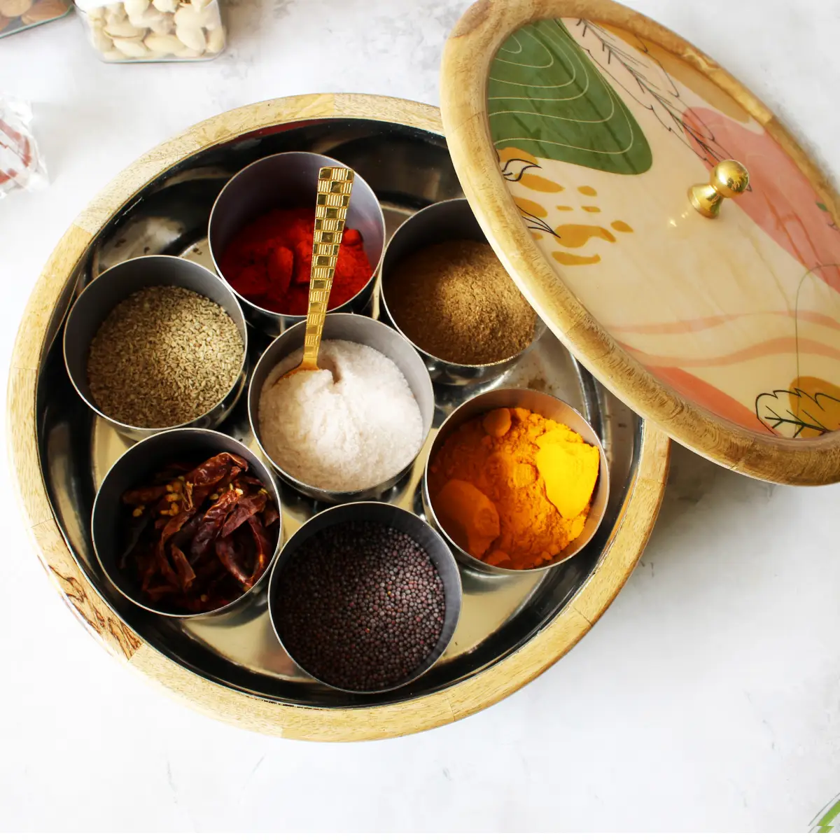 Wander lush  Mangowood with Stainless Steel Masala Box with Spoon