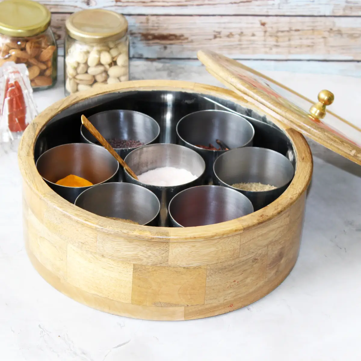 Flamingo Fiesta Mangowood with Stainless Steel Masala Box with Spoon