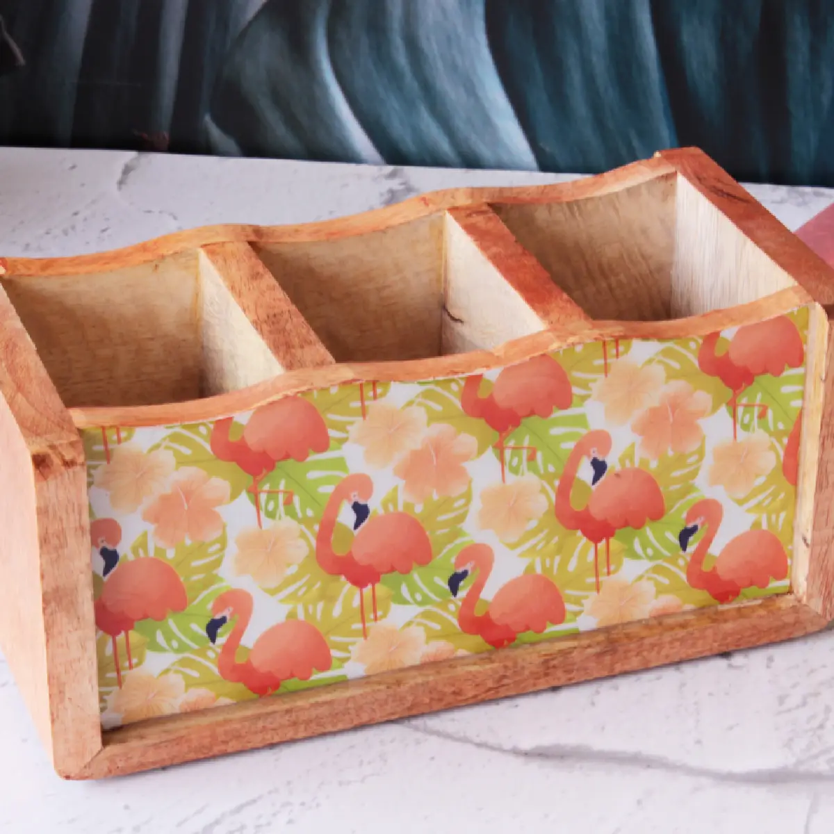Flamingo Fiesta Mangowood Cutlery Holder