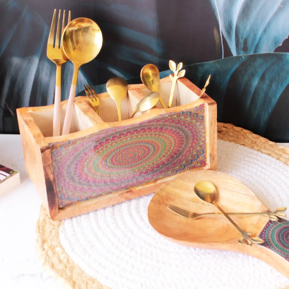 Mystery Mandalas Mangowood Cutlery Holder