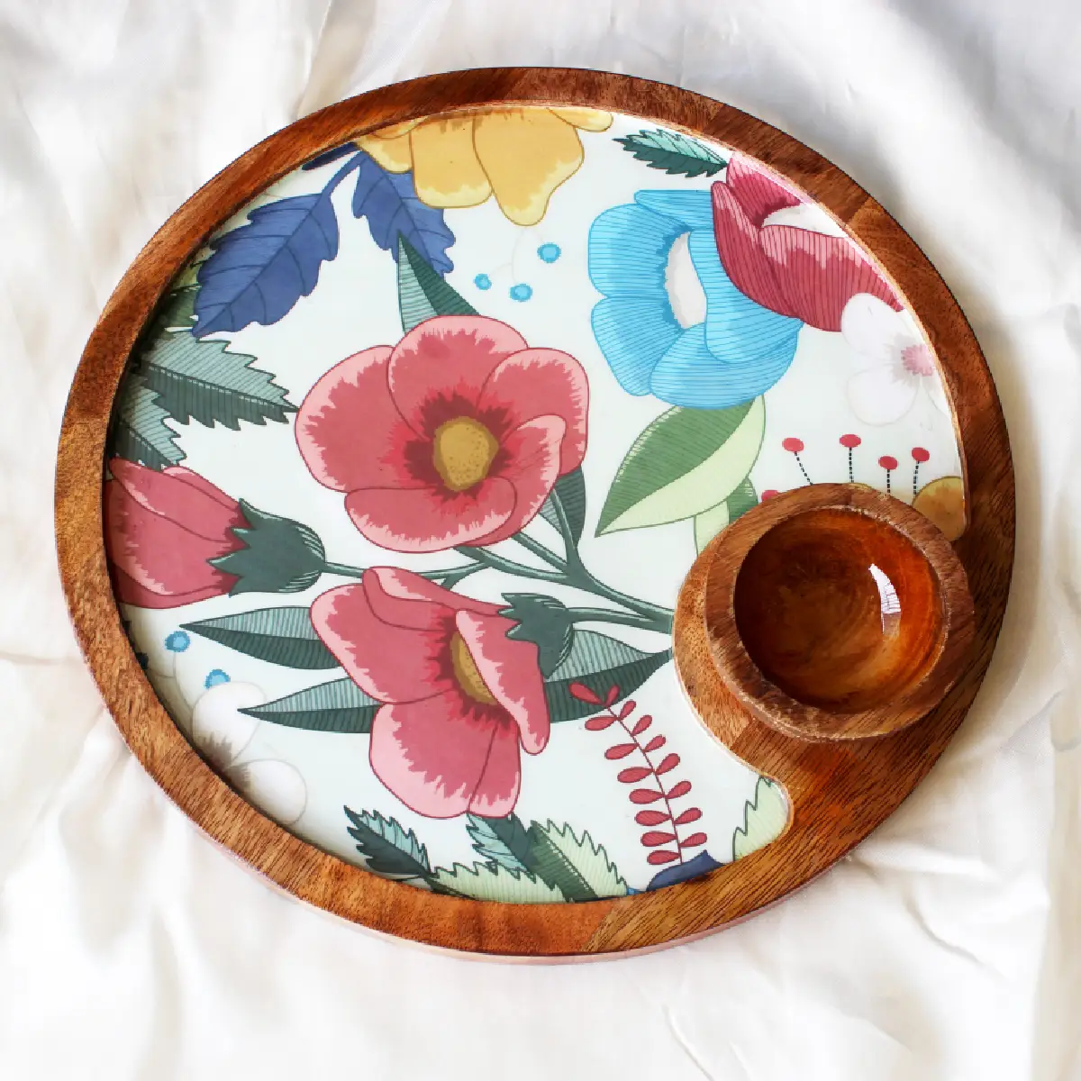 Pastel Paradise Mangowood Round Plate with Dip Bowl