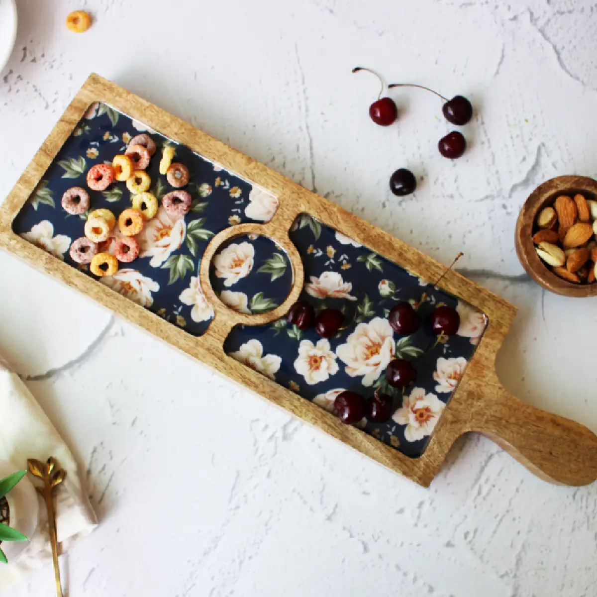 Spring Blooms Bat Platter with Dip Bowl