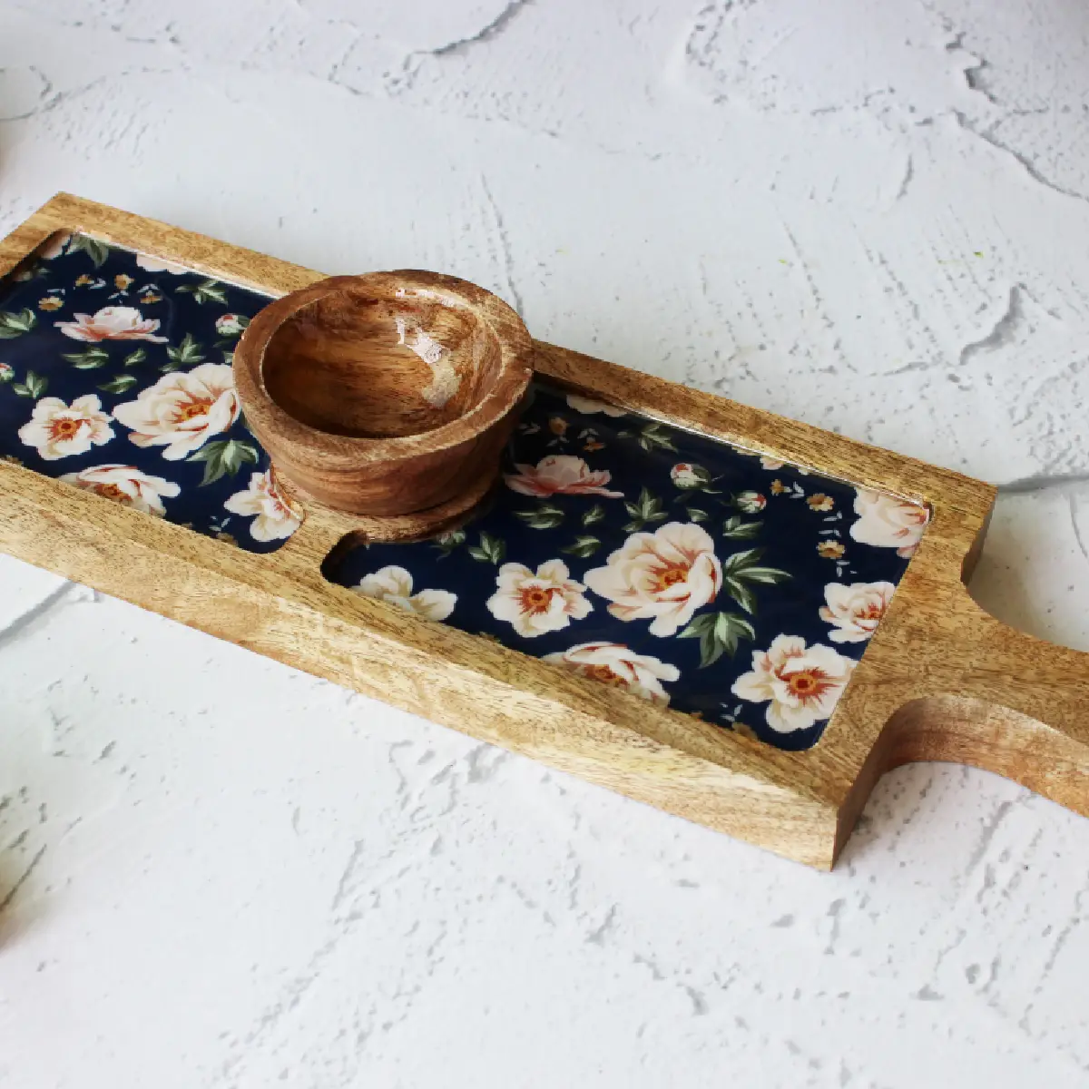 Spring Blooms Bat Platter with Dip Bowl