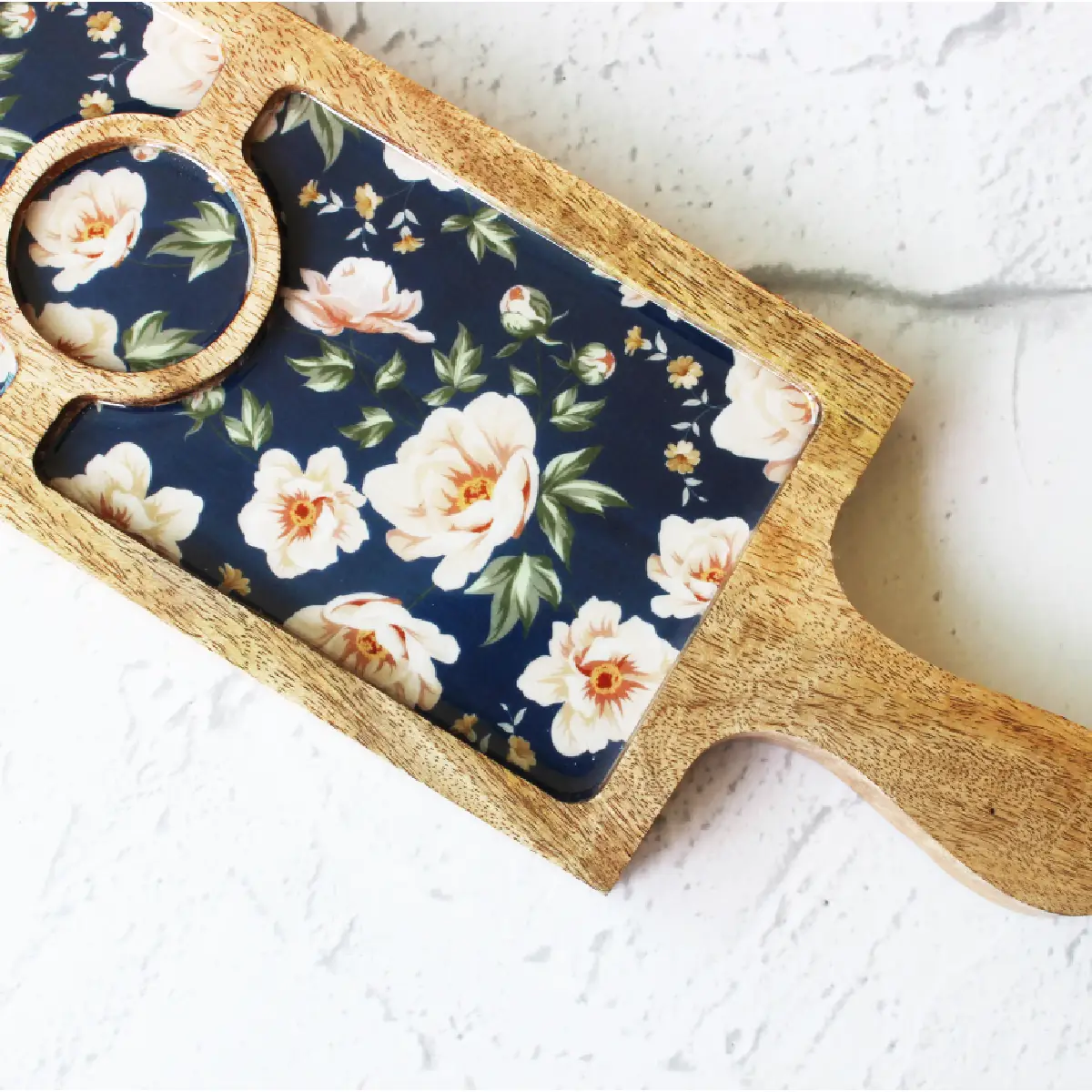 Spring Blooms Bat Platter with Dip Bowl