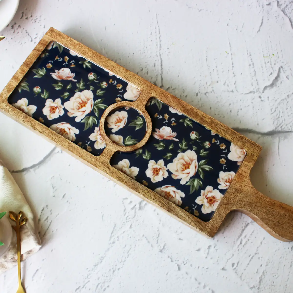 Spring Blooms Bat Platter with Dip Bowl