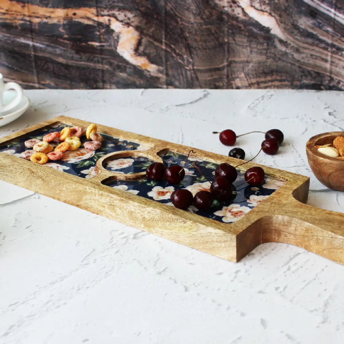 Spring Blooms Bat Platter with Dip Bowl