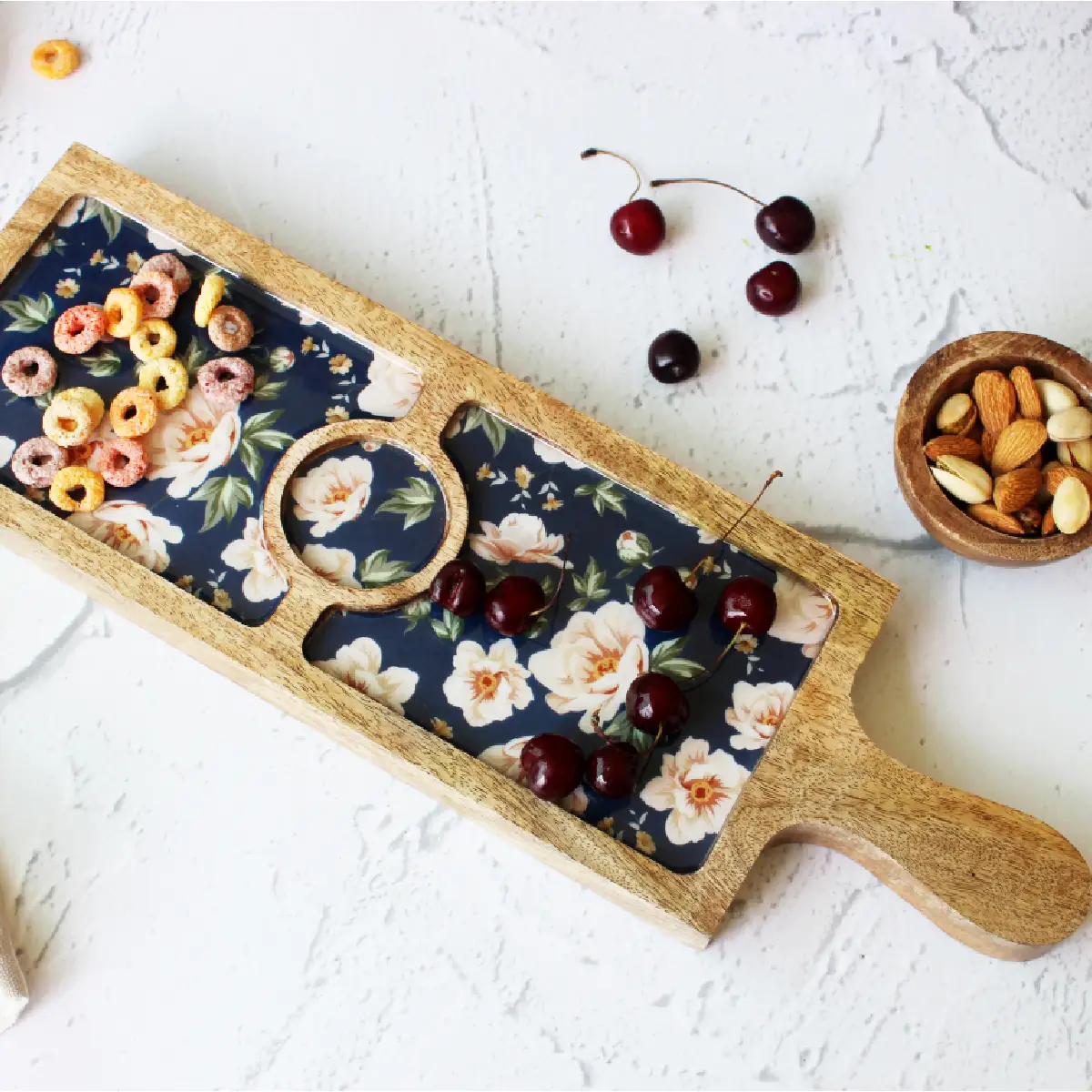 Spring Blooms Bat Platter with Dip Bowl