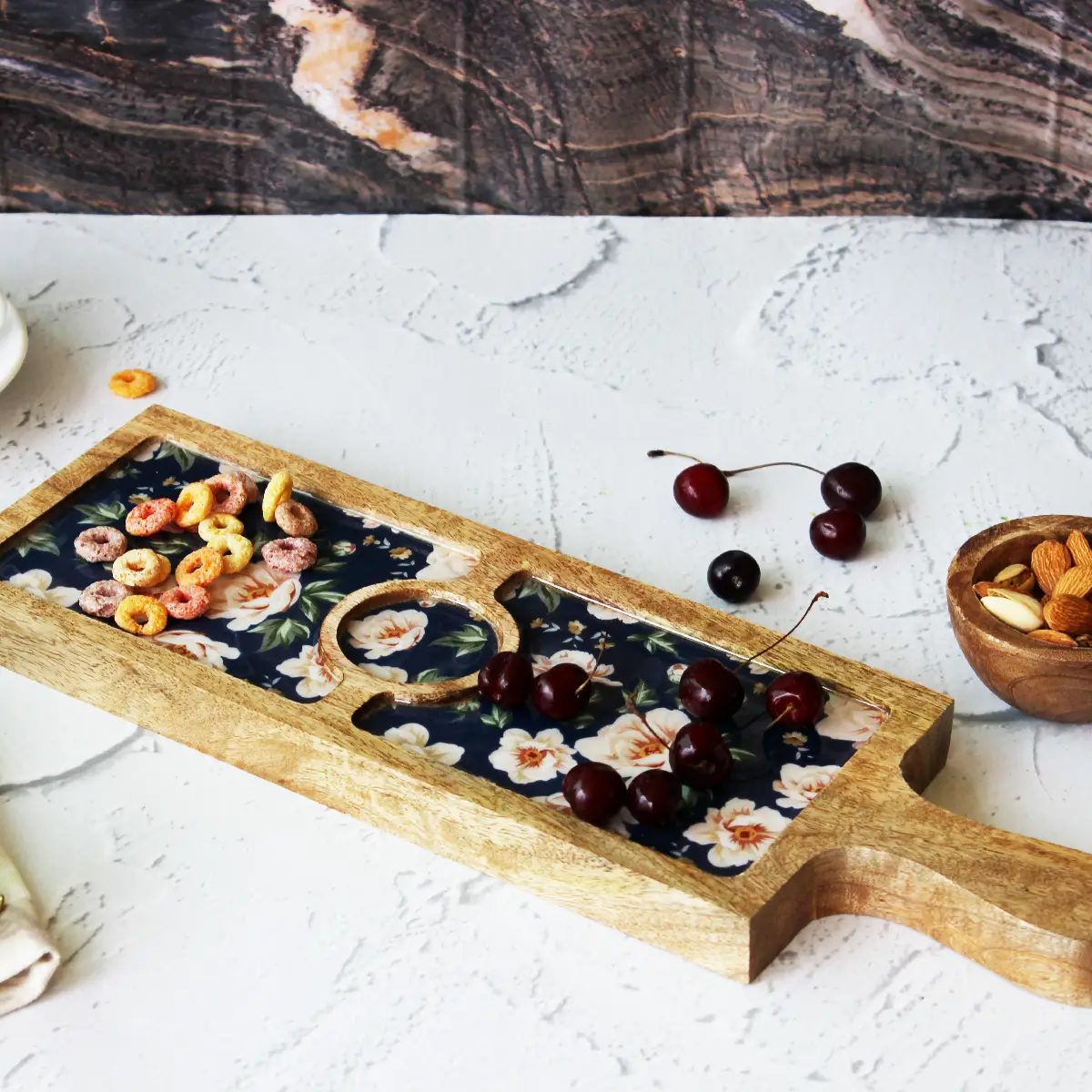 Spring Blooms Bat Platter with Dip Bowl