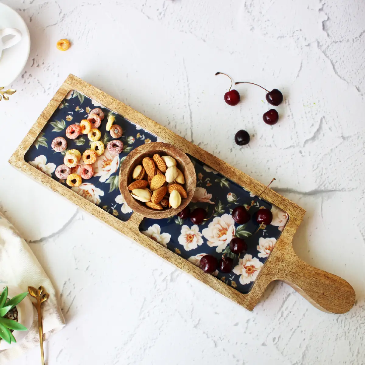 Spring Blooms Bat Platter with Dip Bowl