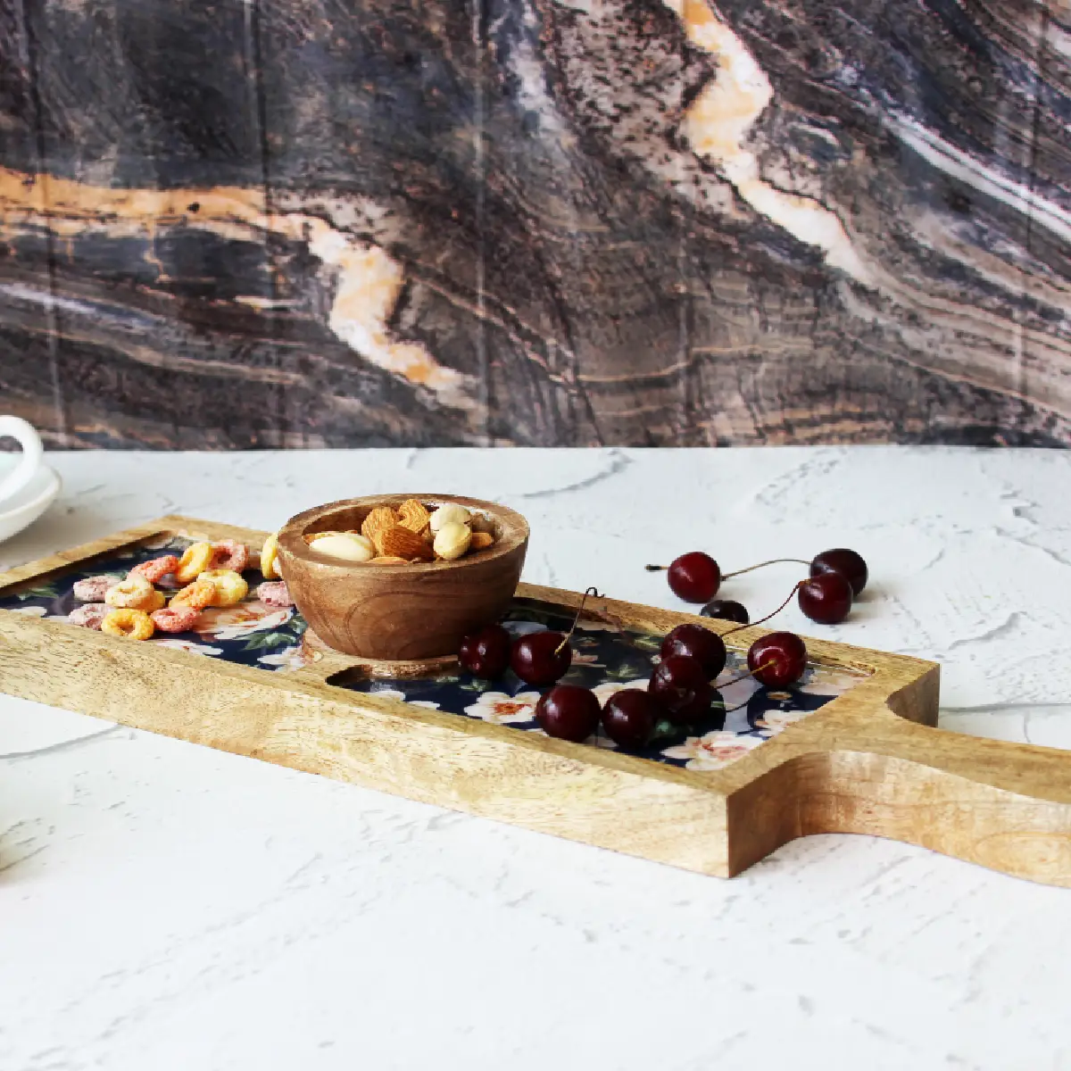 Spring Blooms Bat Platter with Dip Bowl