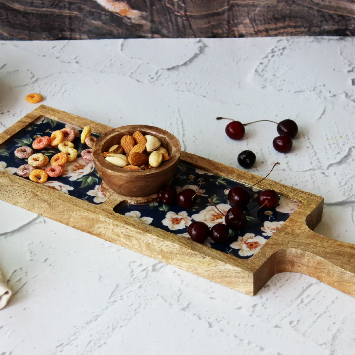 Spring Blooms Bat Platter with Dip Bowl