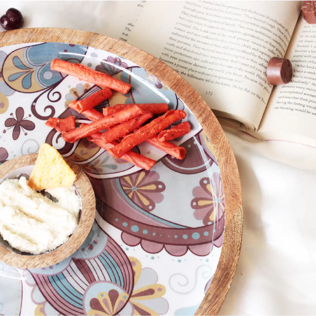 Boho Paisley Round Platter with Dip Compartment