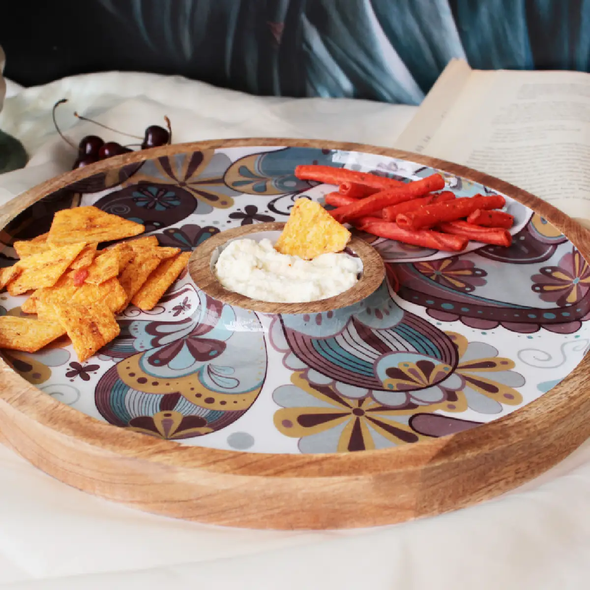 Boho Paisley Round Platter with Dip Compartment