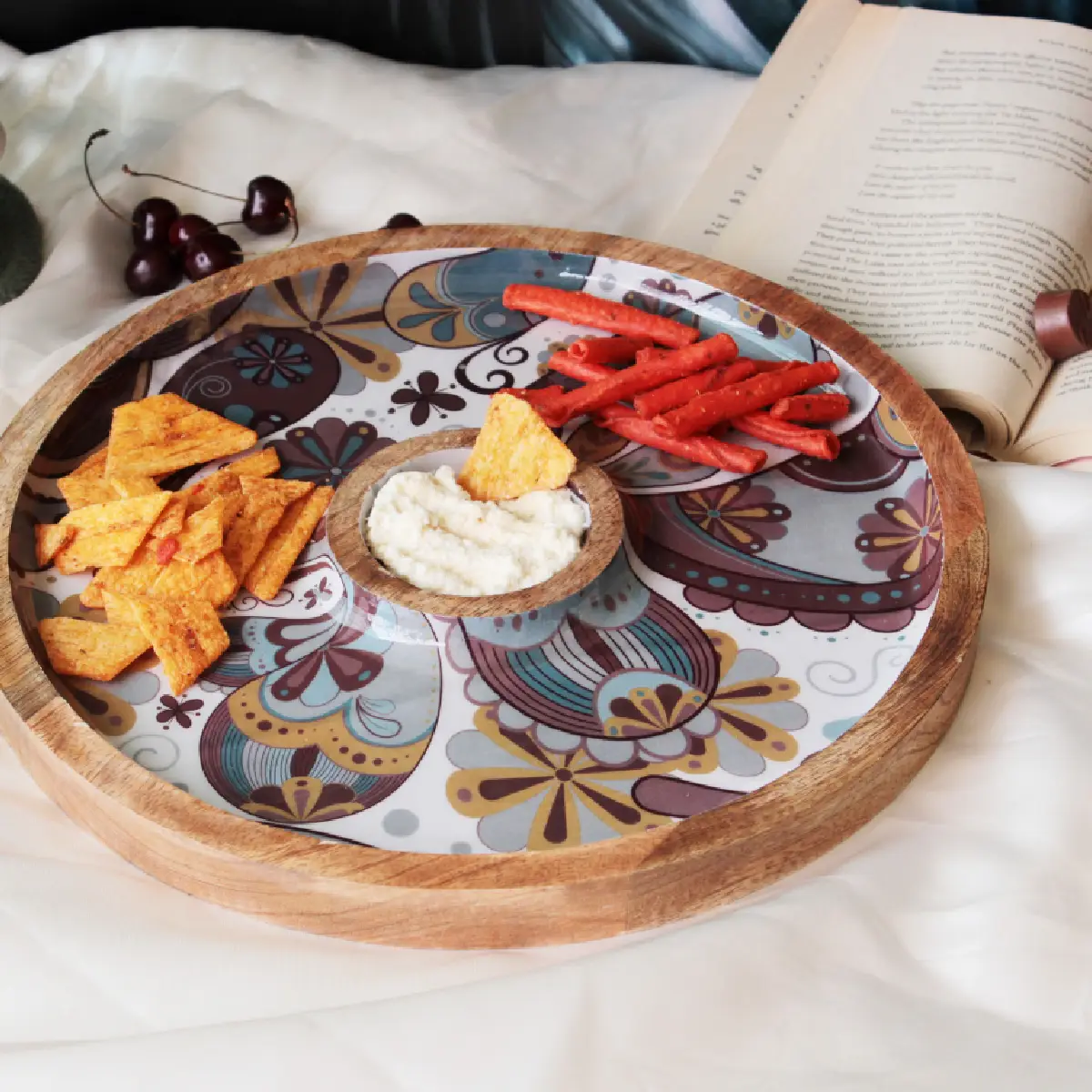 Boho Paisley Round Platter with Dip Compartment