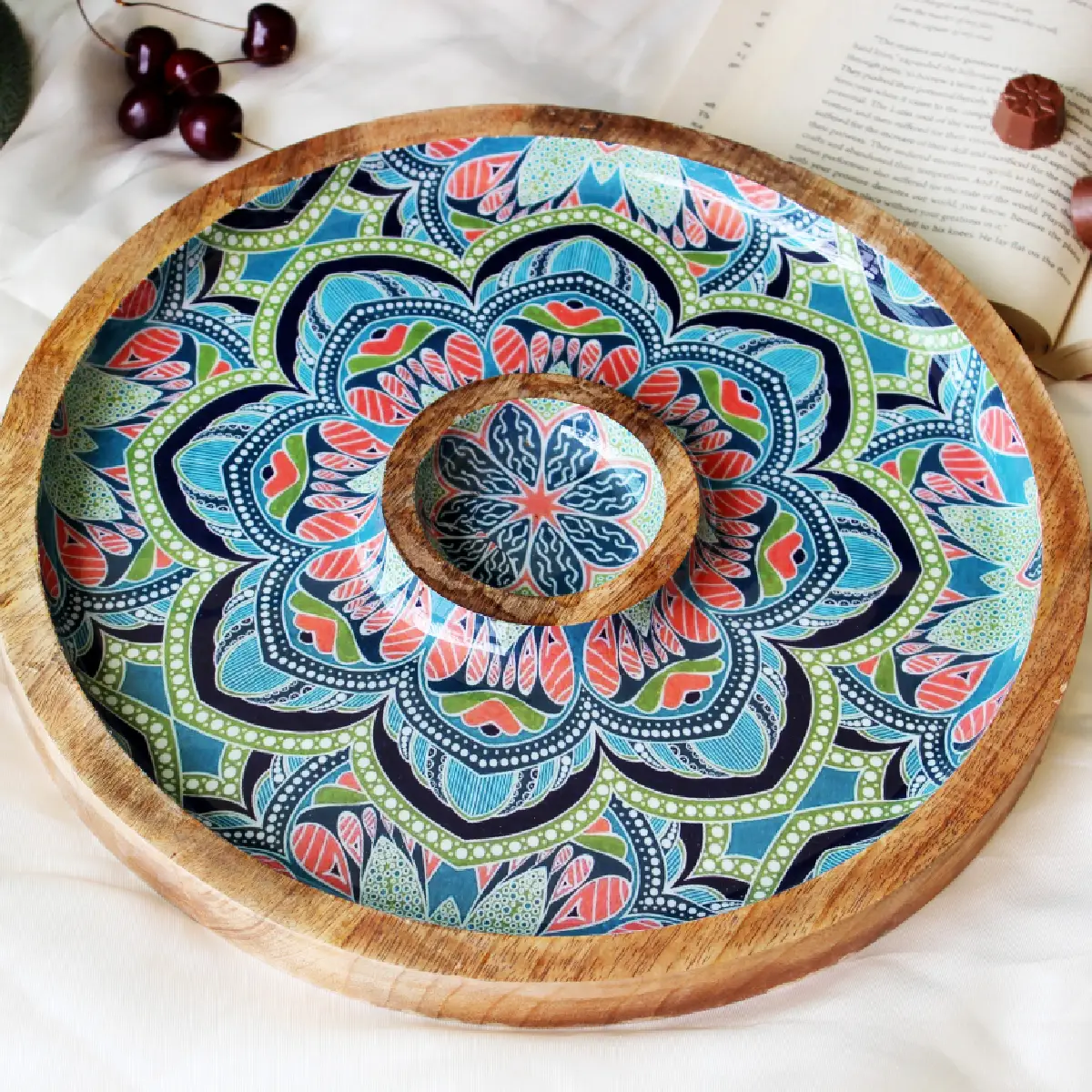Mystic Mandala Round Platter with Dip Compartment