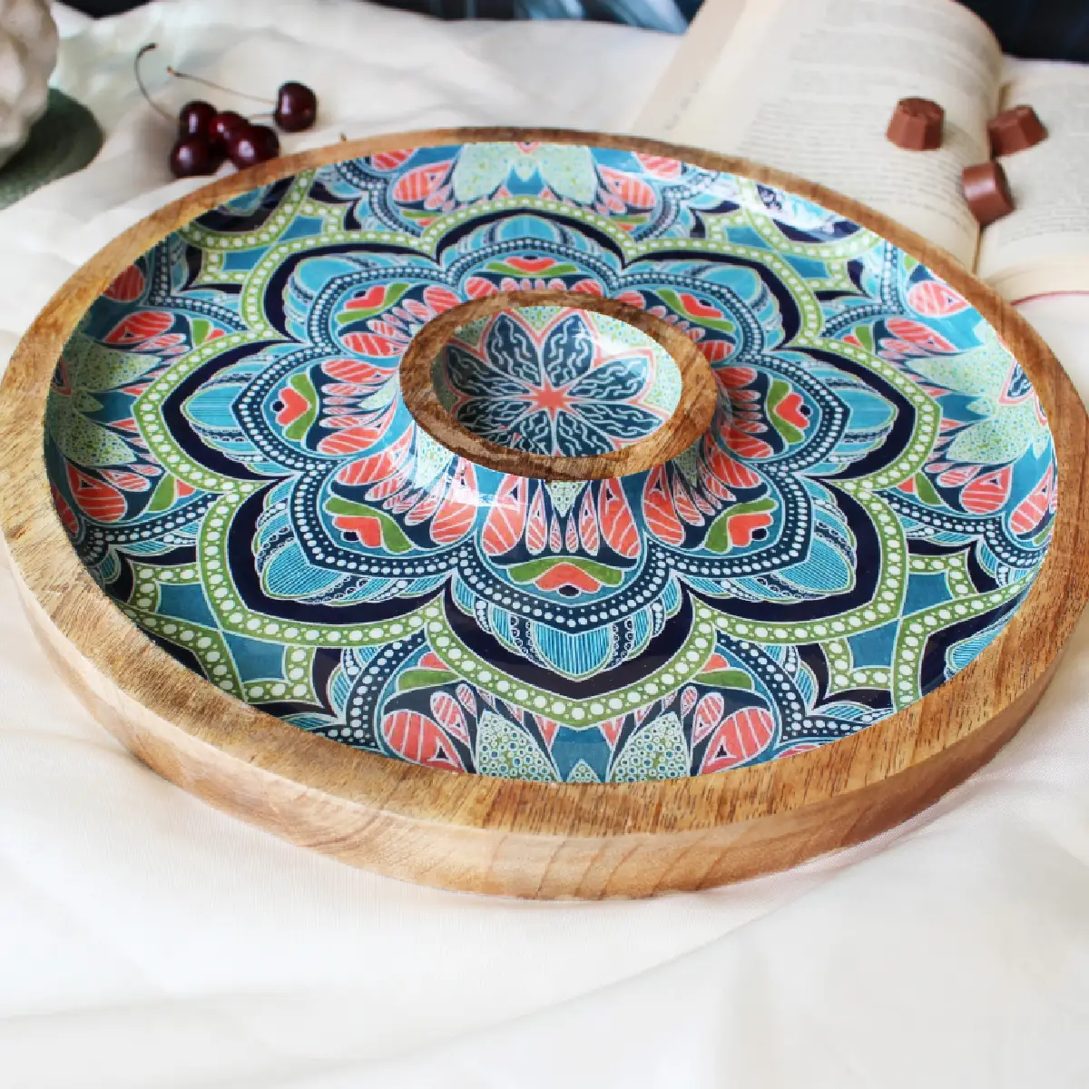 Mystic Mandala Round Platter with Dip Compartment