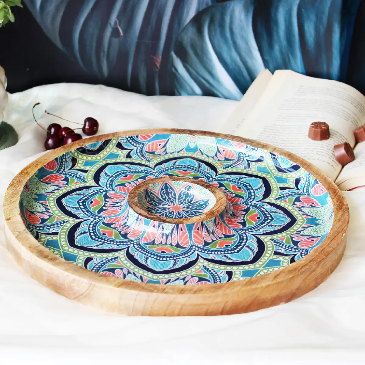 Mystic Mandala Round Platter with Dip Compartment