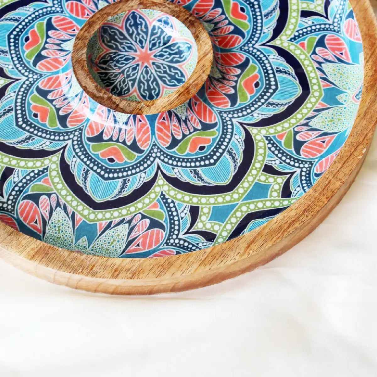 Mystic Mandala Round Platter with Dip Compartment