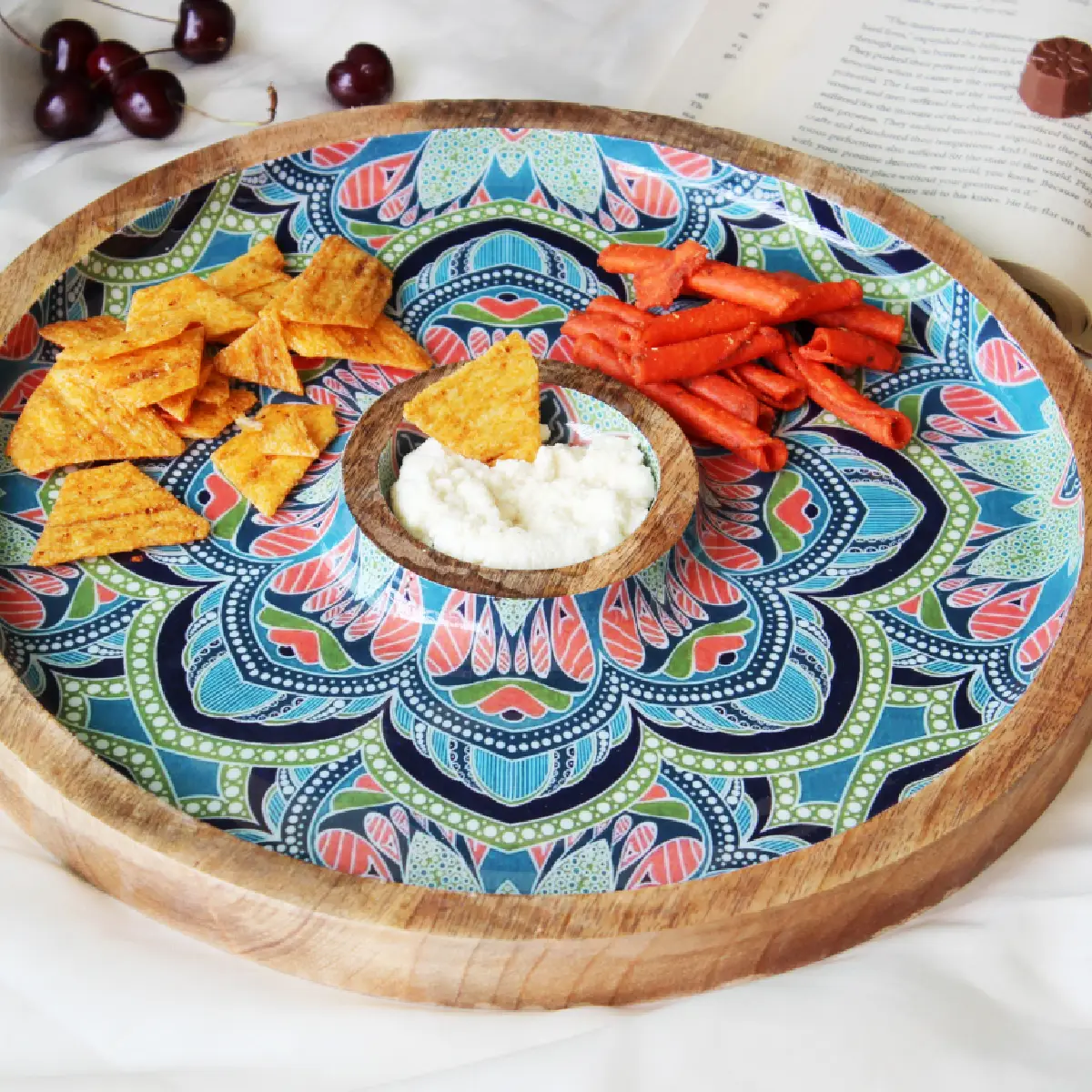 Mystic Mandala Round Platter with Dip Compartment