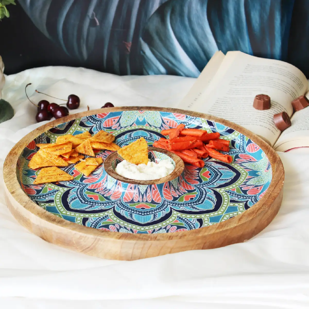 Mystic Mandala Round Platter with Dip Compartment