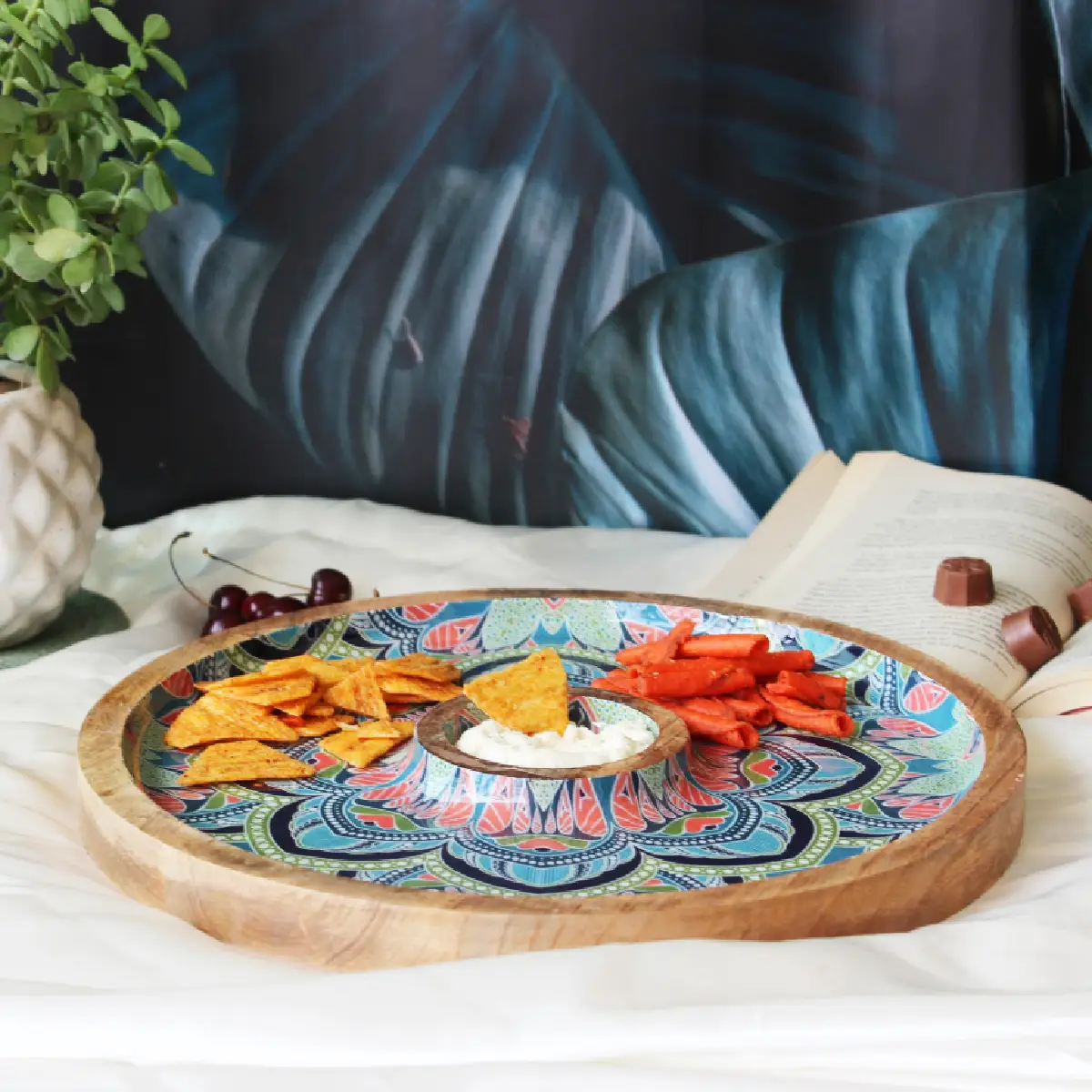 Mystic Mandala Round Platter with Dip Compartment