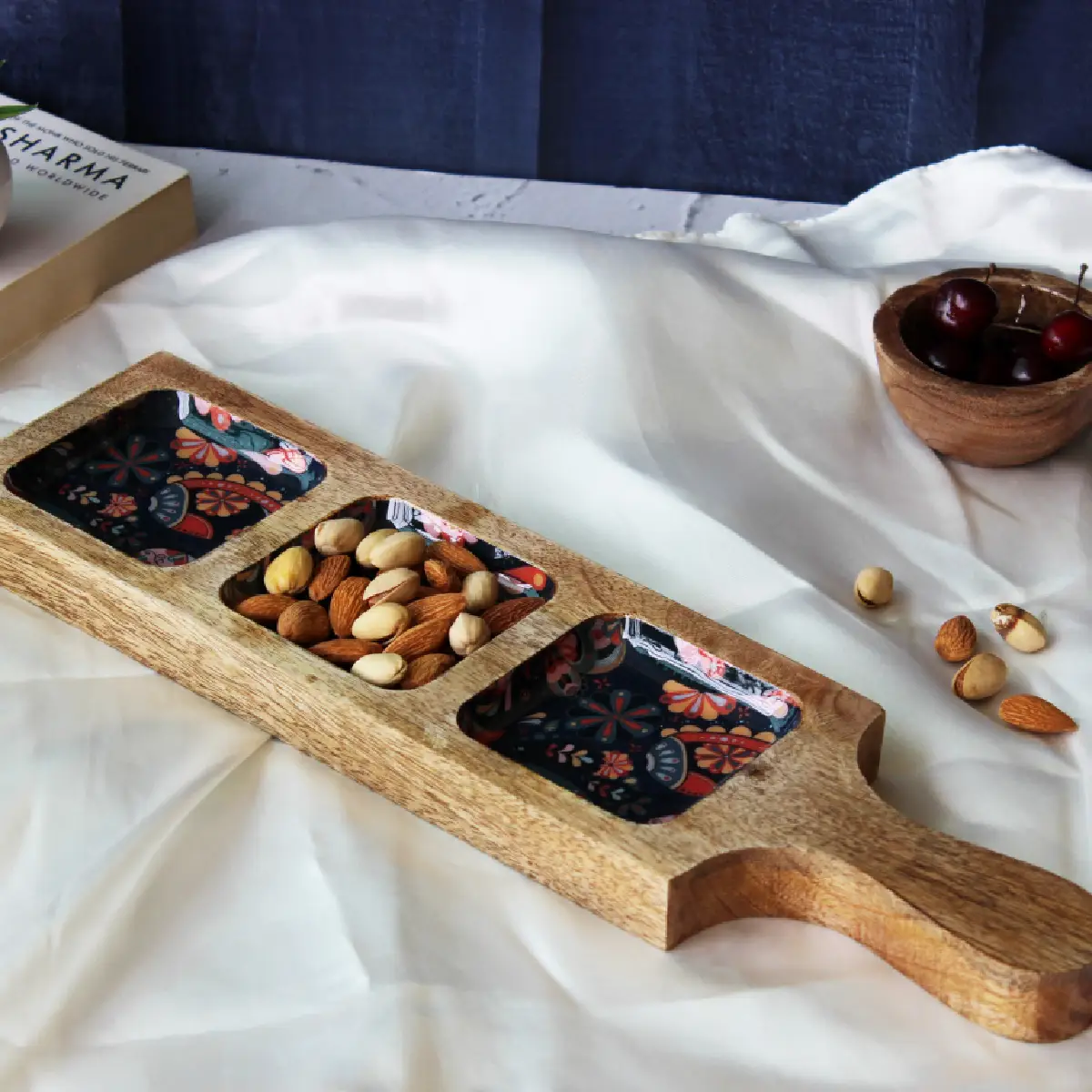 Dewdrop Paisley Petals 3 Compartment Bat Server Tray