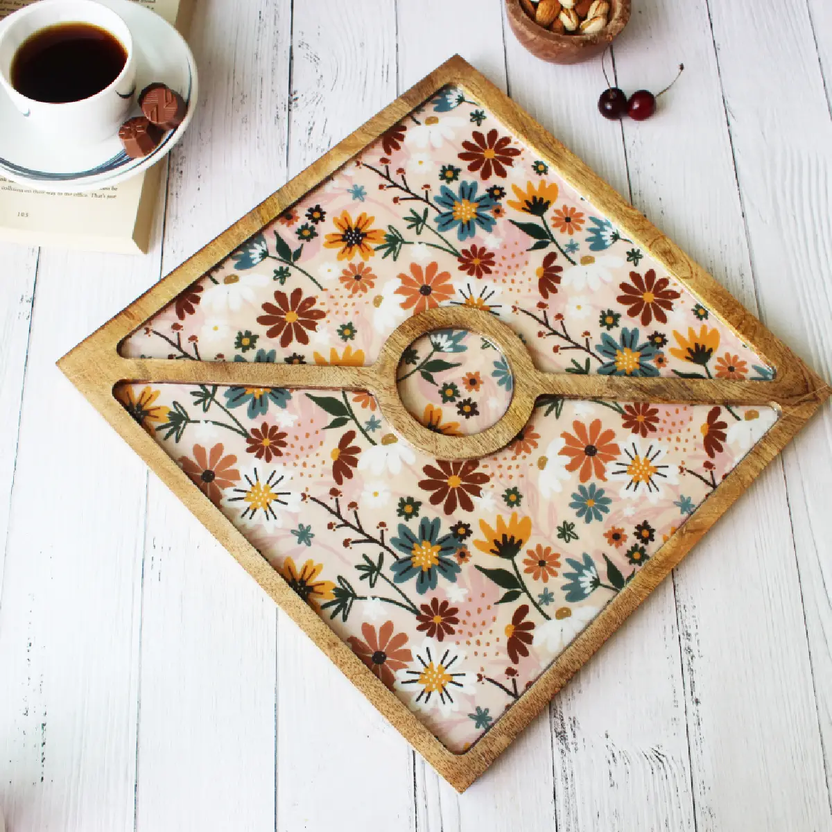 Dreamy Peach Square Feast Platter with Dip Bowl