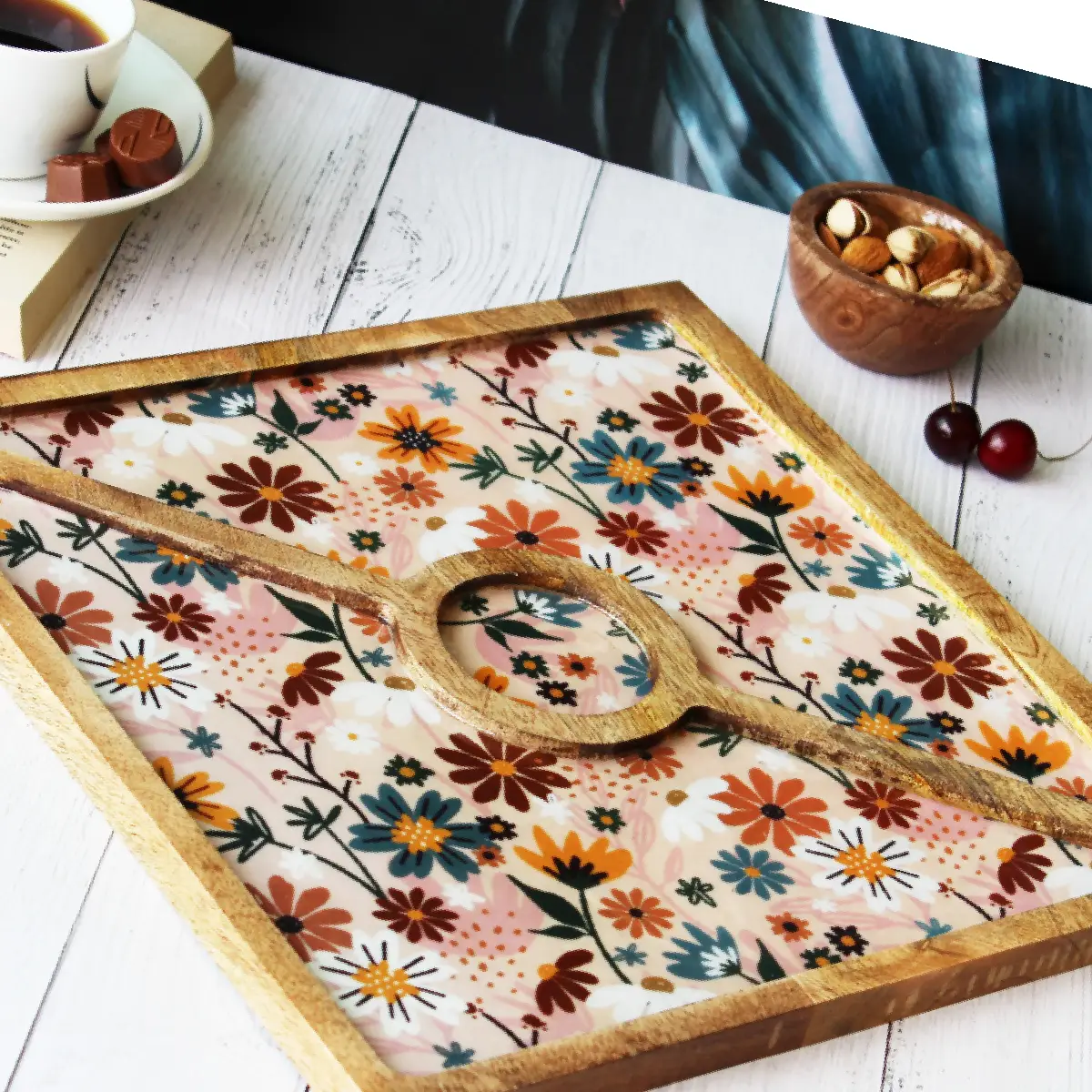 Dreamy Peach Square Feast Platter with Dip Bowl