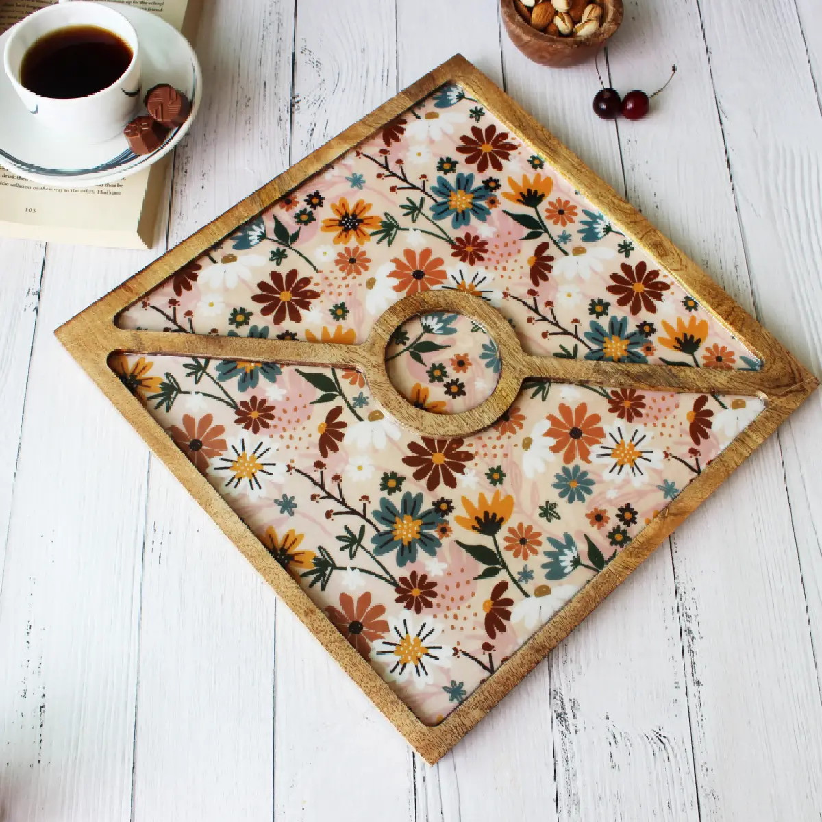 Dreamy Peach Square Feast Platter with Dip Bowl