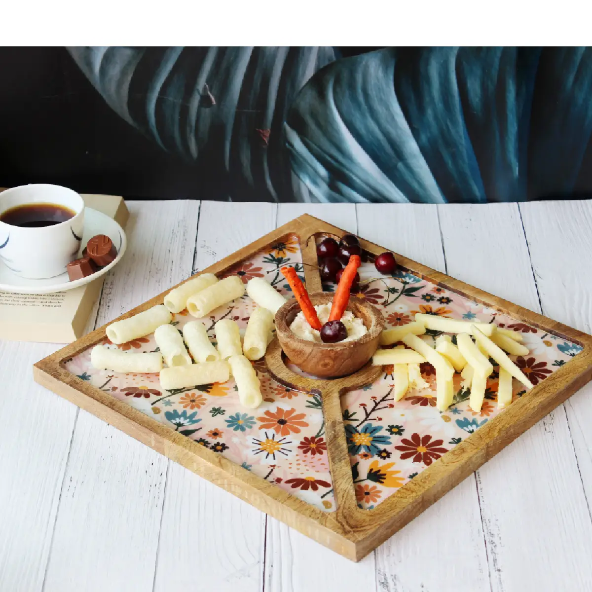 Dreamy Peach Square Feast Platter with Dip Bowl