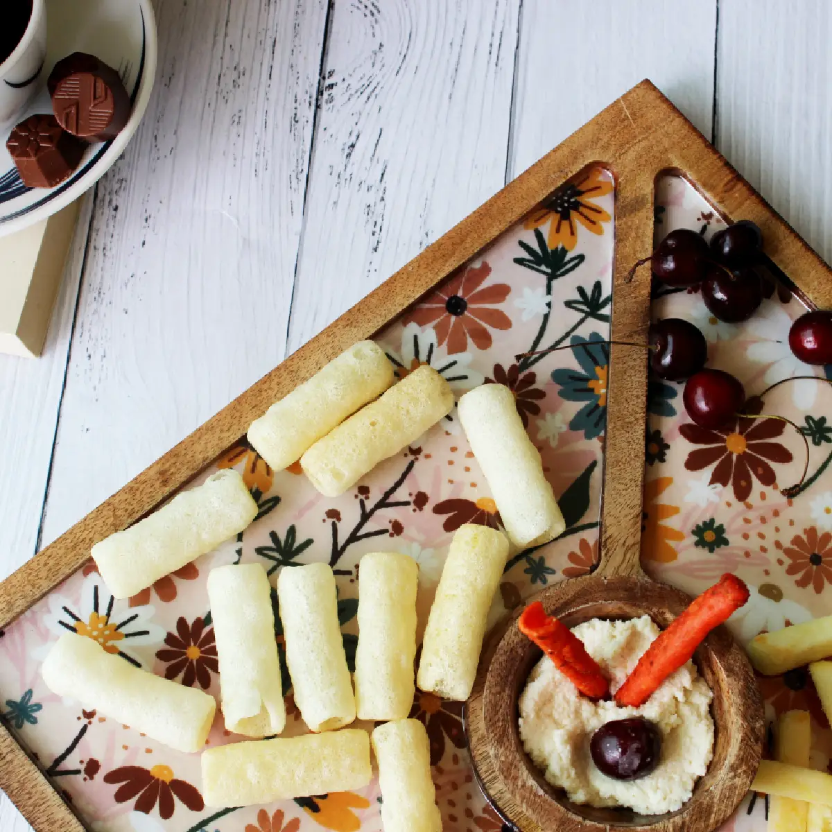 Dreamy Peach Square Feast Platter with Dip Bowl