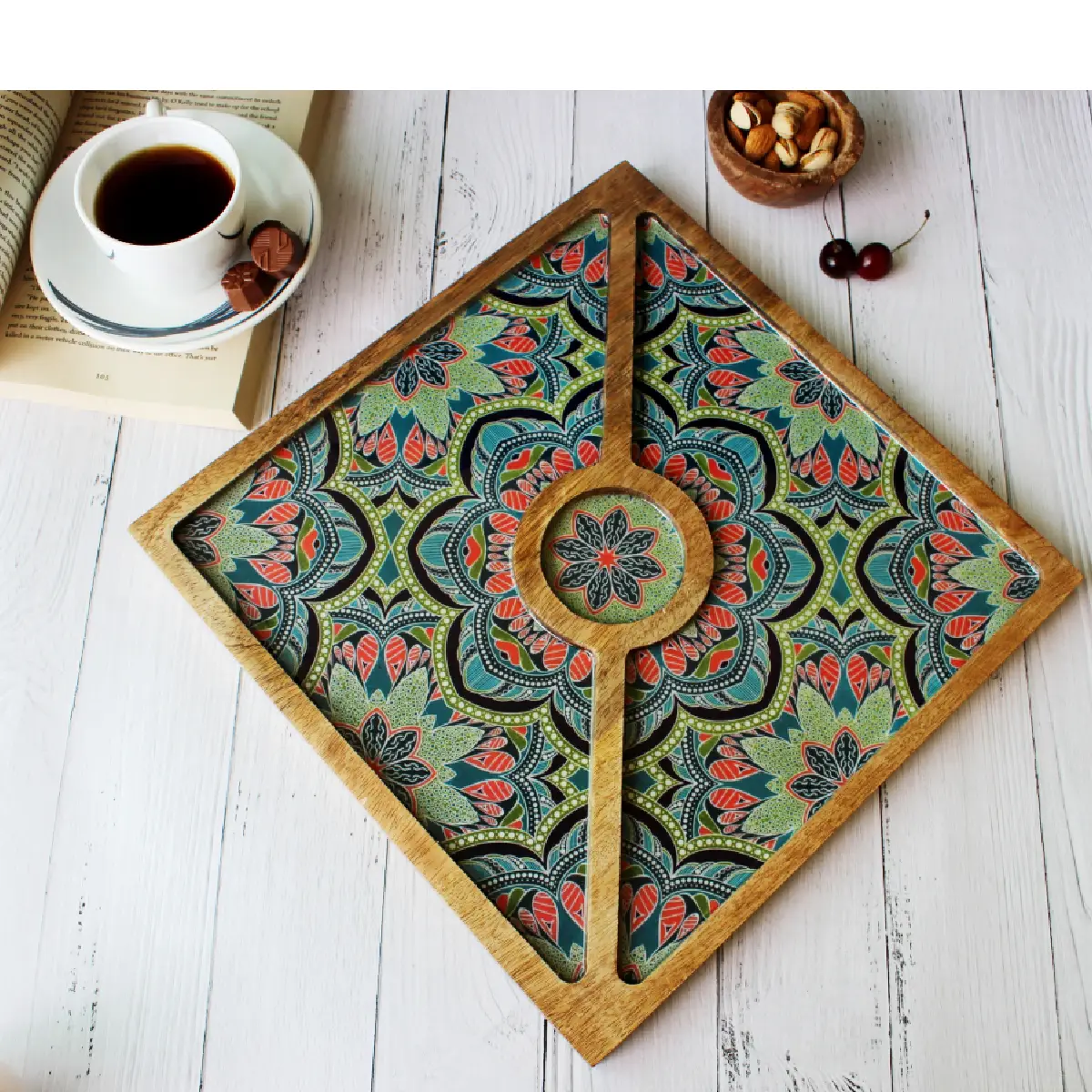 Mystic Mandala Square Feast Platter with Dip Bowl