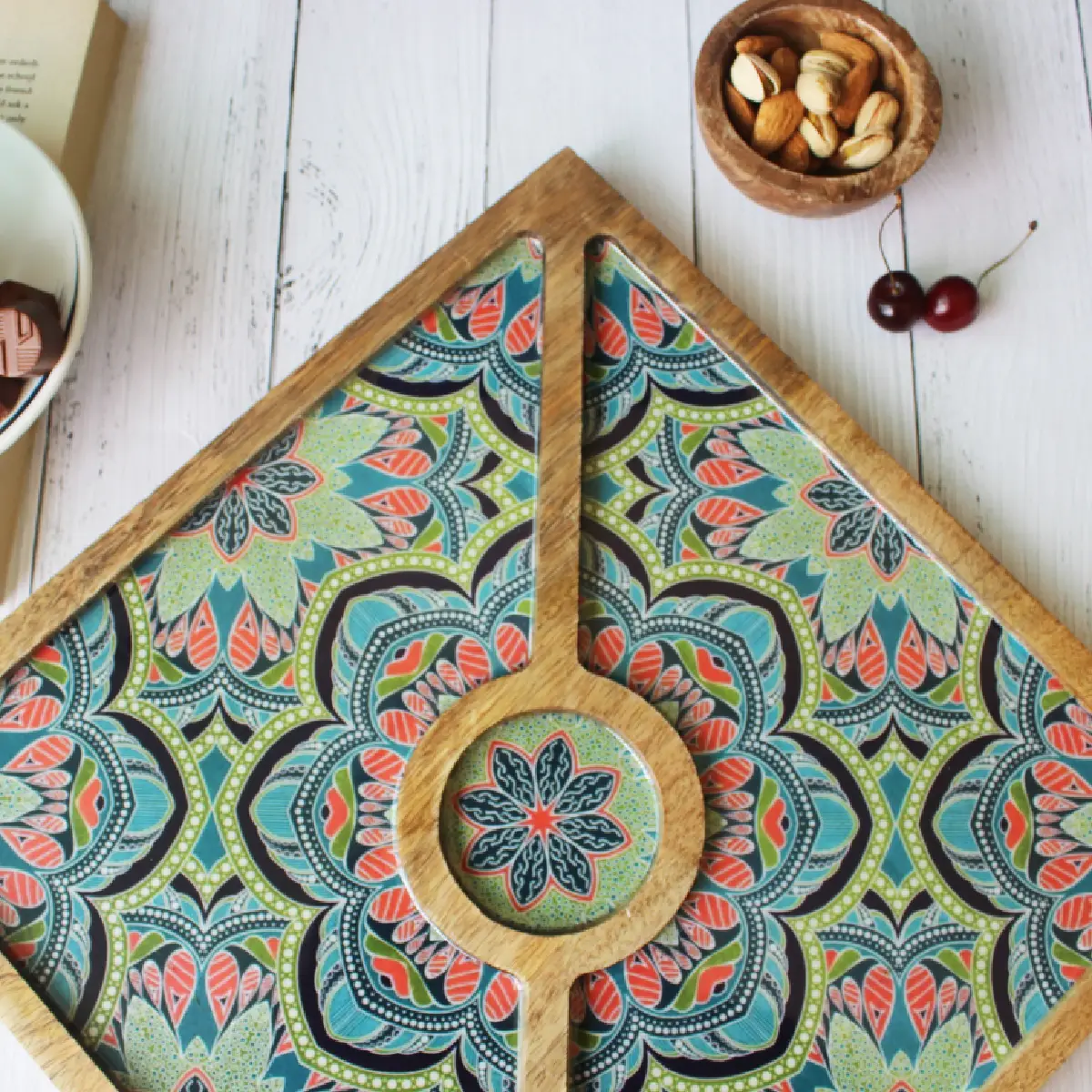 Mystic Mandala Square Feast Platter with Dip Bowl