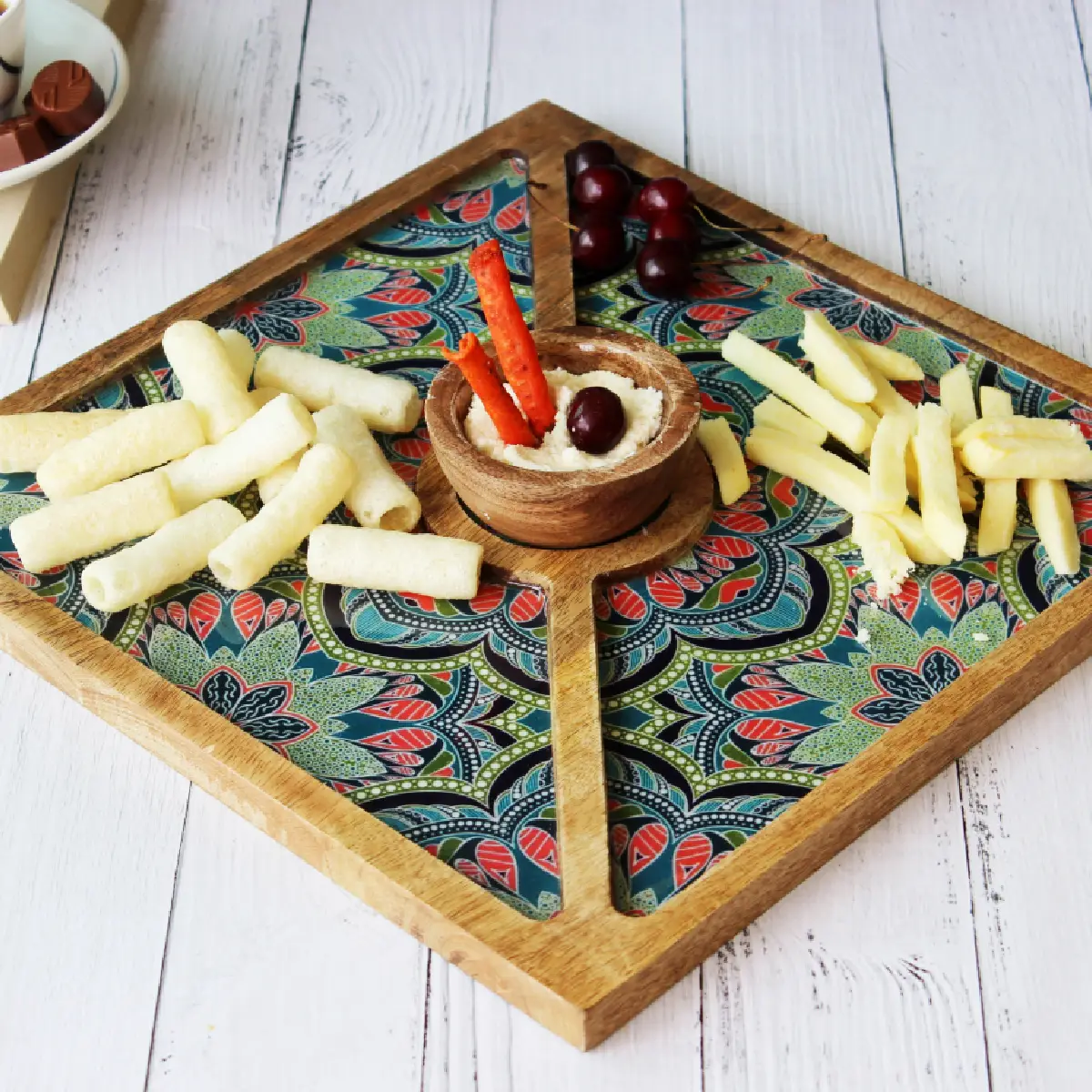 Mystic Mandala Square Feast Platter with Dip Bowl