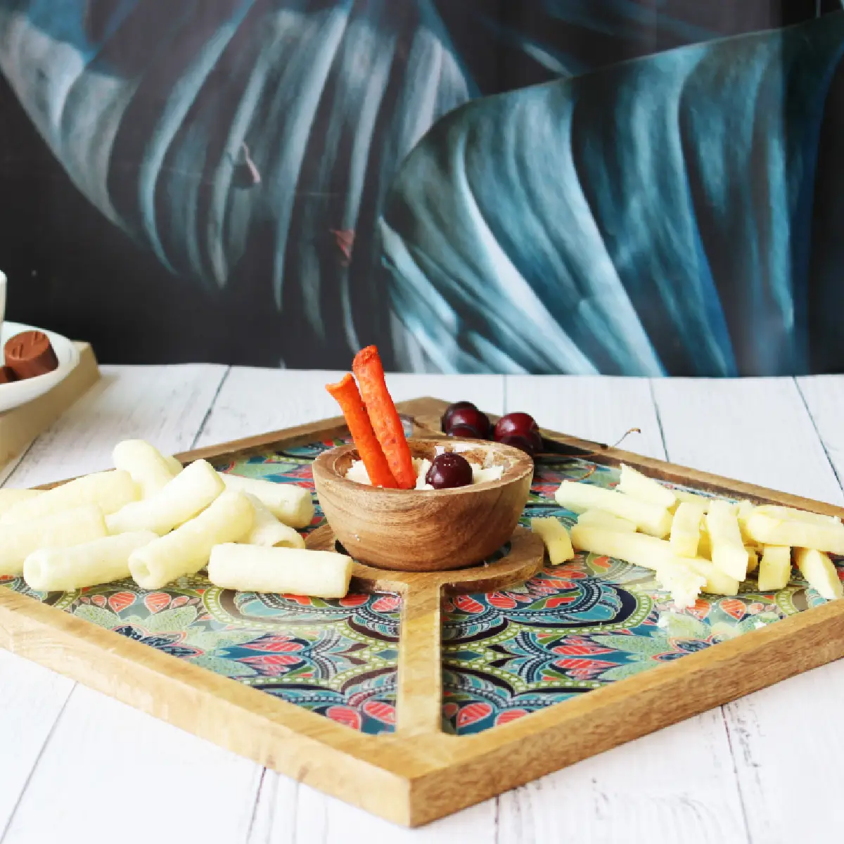 Mystic Mandala Square Feast Platter with Dip Bowl